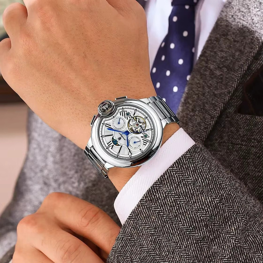 POEDAGAR Armbanduhr Automatik, Edelstahl, Silber, Herren - Bild 5