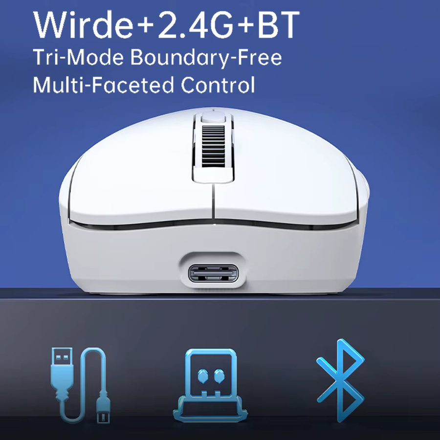 KEBIDUMEI Tri-Mode Gaming-Maus mit 8000 DPI, kabellos via Bluetooth oder 2,4 G sowie kabelgebunden, wiederaufladbare leise Maus für Laptop in Schwarz oder Weiß - Bild 1