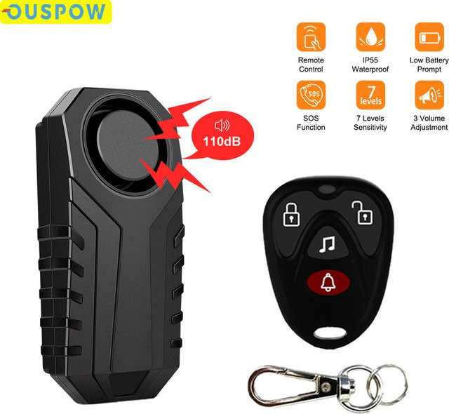 Ouspow Wasserdichter Motorradalarm mit Fernbedienung und Anti-Verlust-Warnung in Schwarz - Bild 1