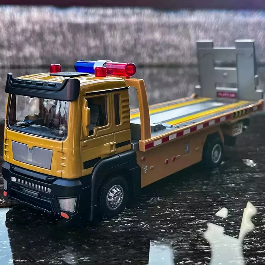 MAKEDA Flachbett Anhänger Bagger Mixer LKW Modell, 1:32, Metall, mit Licht und Sound - Bild 4