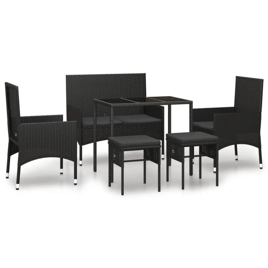 vidaXL 6-tlg Garten-Lounge-Set in Schwarz mit Kissen aus Poly-Rattan und Metallgestell - Bild 2