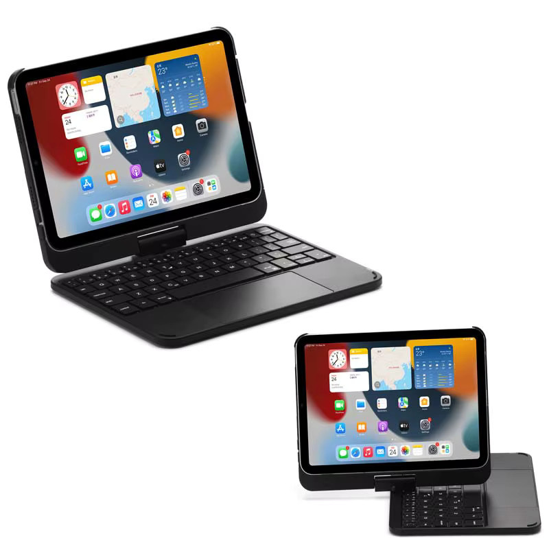 JONSNOW Hülle für iPad Mini 6 2021 und iPad Mini 2024 mit Bluetooth-Tastatur, RGB-Hintergrundbeleuchtung und 360 Grad drehbarem faltbarem Ständer in Schwarz oder Silber - Bild 2