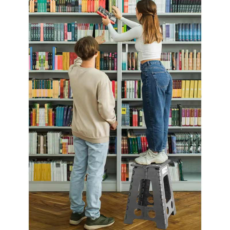 Klappbarer Tritthocker von Heimwohl in Grau mit Tragegriff, Höhe: 43 cm - Bild 5