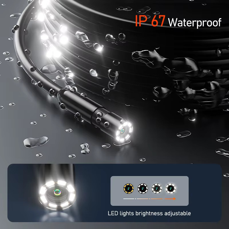 VISHRT Industrielle Endoskopkamera mit 4,3-Zoll-IPS-Bildschirm, Boreskop für die Rohrinspektion in Schwarz, 8-mm-Objektiv mit 8 LEDs, wasserdicht, 1 m bis 30 m Kabel, 2600 mAh Akku - Bild 3
