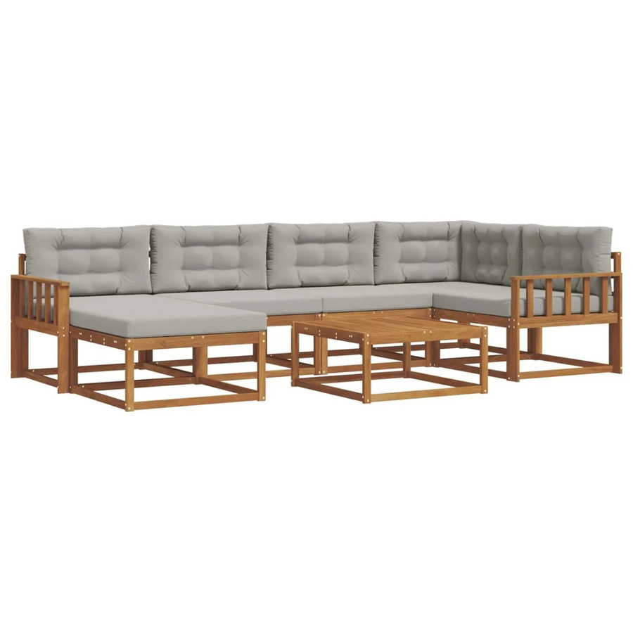 vidaXL Outdoor-Sofagarnitur 7-teilig aus Akazienholz mit Kissen in Natur und Hellgrau - Bild 2