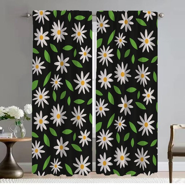 2er-Set Elegante Zimmervorhänge mit gelben Gänseblümchen-Motiv, semi-transparentes Floral-Design, Breite: 50 cm, Höhe: 70 cm - Bild 1