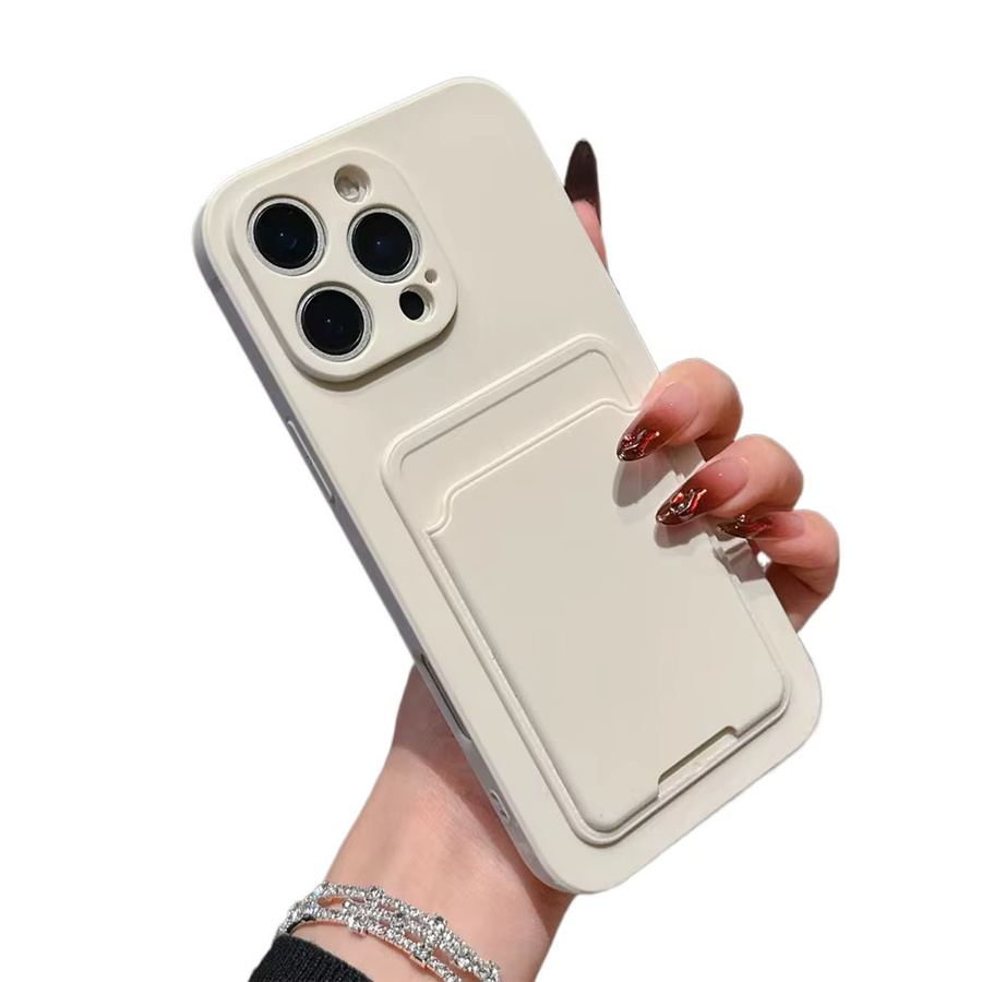 Silikon Handyhülle mit Kartentaschen-Halterung für Apple iPhone 11 bis iPhone 17 Pro Max in Grau oder Weiß - Bild 2
