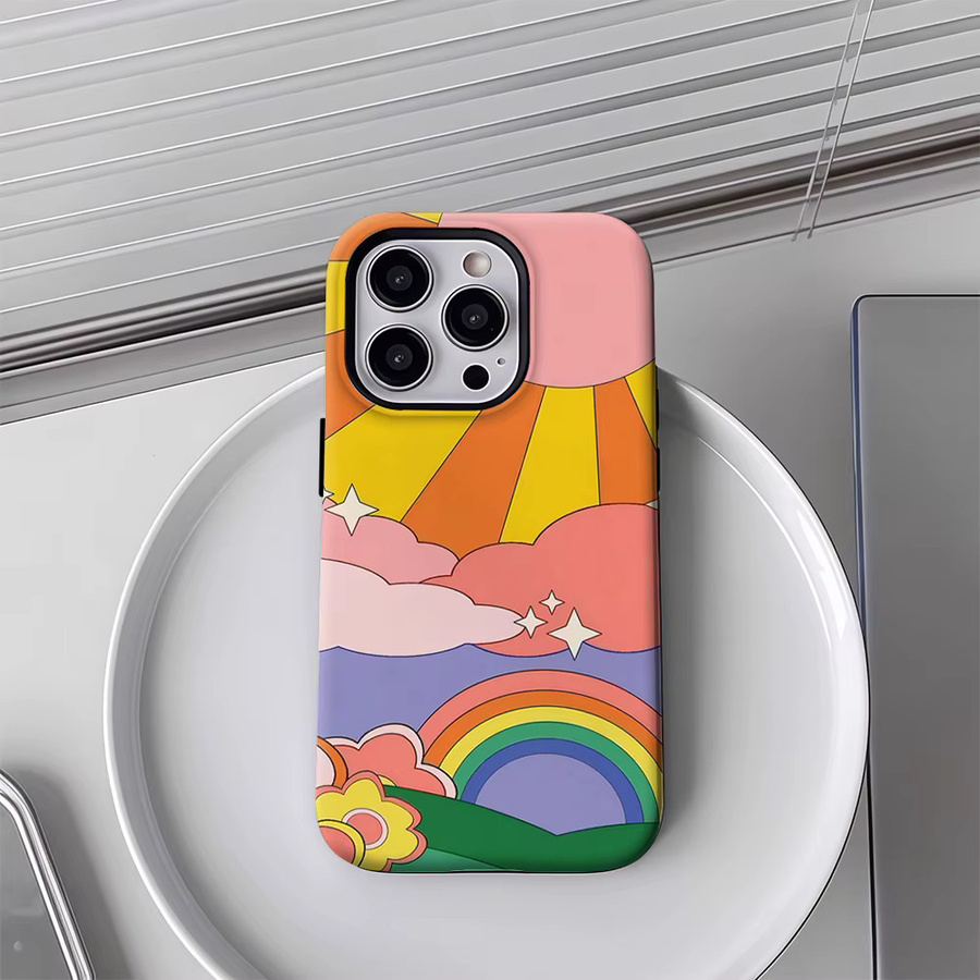 Handyhülle Regenbogen-Blumenlandschaft für Apple iPhone 11 bis iPhone 17 Pro Max Plus mit doppelschichtiger Rückseite in Multicolour - Bild 4
