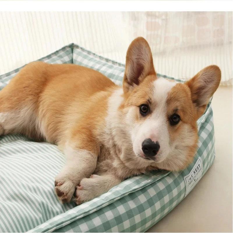 Yiran Furniture Katzenbett und Hundehütte Plaid in Rot mit abnehmbarem Bezug und rutschfester Unterseite, Material: Baumwolle Leinen, Kühlendes Gewebe und Oxford-Gewebe - Bild 1