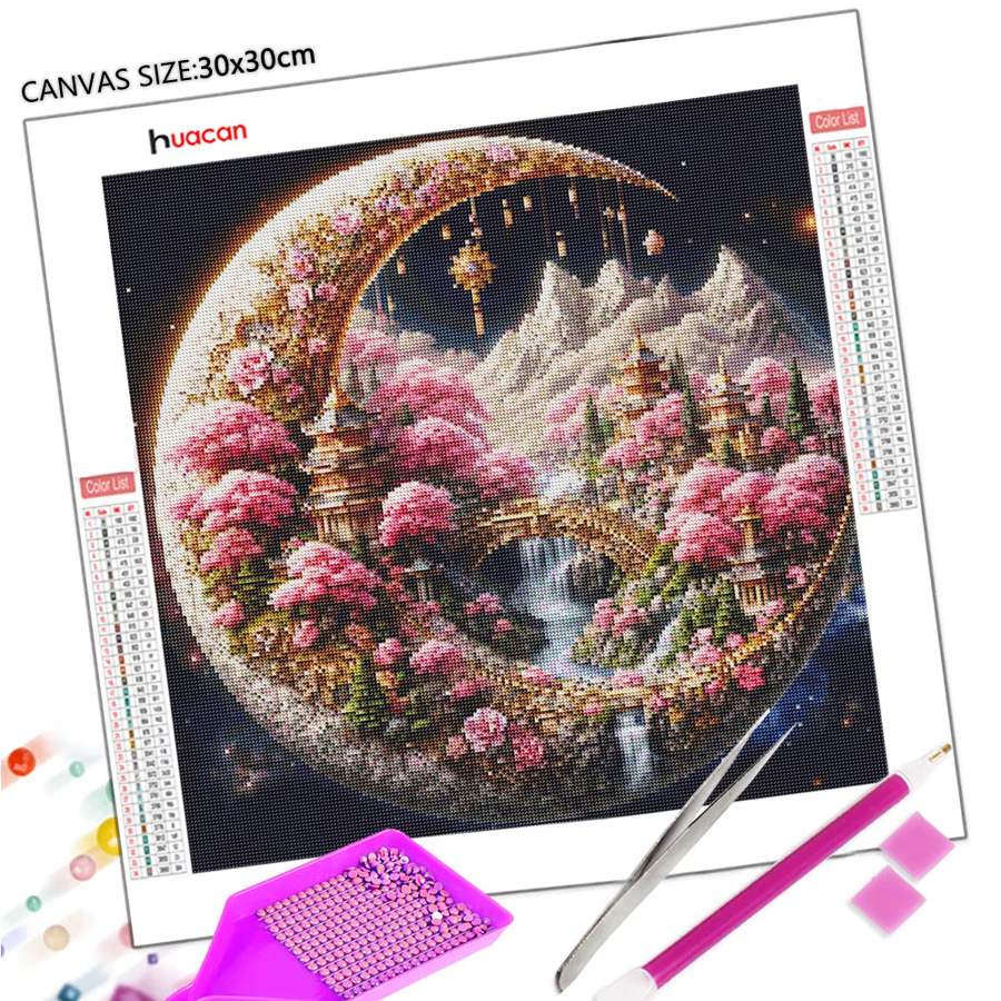 Huacan 5D-Diamantgemälde Mond Landschaft Mosaik Dekoration Rund Multicolour B/H/T: 20 x 20 x 20 cm - Bild 3