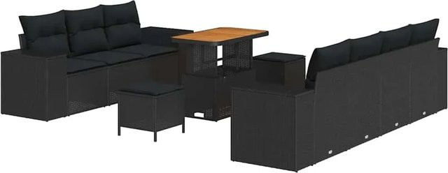 vidaXL Garten-Sofa-Set 10-teilig in Schwarz aus Poly-Rattan und Stahl mit Akazienholz-Elementen - Bild 1
