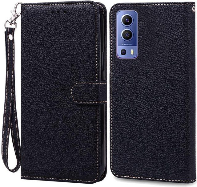 Leder-Brieftasche Klapphandyhülle für Vivo Y52 5G und Vivo Y72 5G in Schwarz - Bild 1