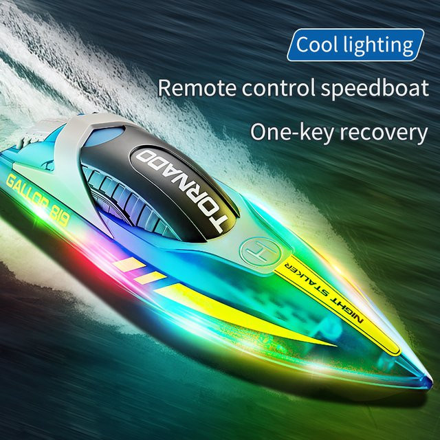 CONUSEA RC-Rennboot, ferngesteuert, mit LED-Licht, Orange, Bunt / Mehrfarbig - Bild 1