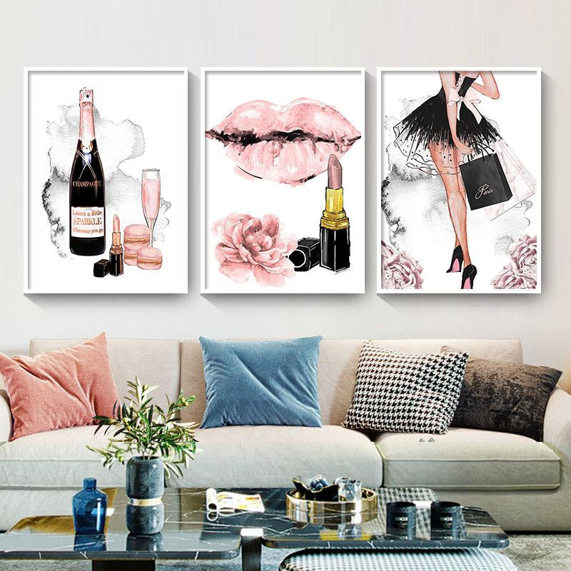 Nordic Wandkunst Leinwand mit Mädchen, Blumen, Lippenstift und High Heels von Fantastic Art Gallery, B/H: 21 x 30 cm, ohne Rahmen - Bild 2