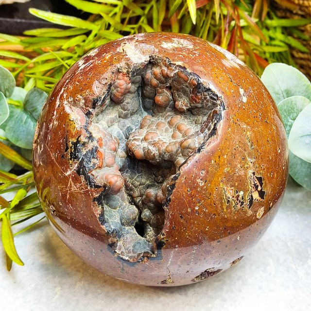 CrystalHola Rote Fuchsaugen-Achat-Kugel mit Loch, Polierte Edelsteinkugel zur Dekoration - Bild 1