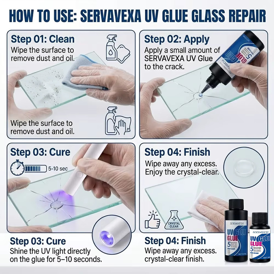 SERVAVEXA UV-Kleber 5s Schnell härtender Harz-Klebstoff mit UV-Lampe für DIY Schmuckherstellung und Handwerk, transparent - Bild 4