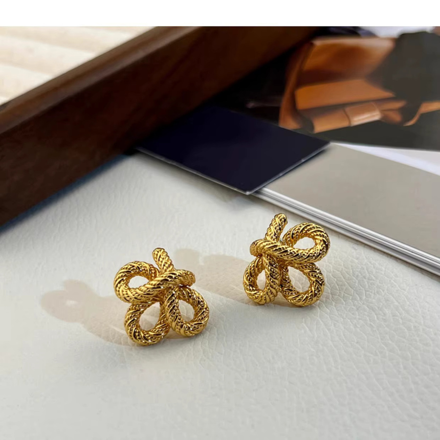 PANJBJ Ohrstecker 925 Sterling Silber, Floral Knoten, Gold Farbe, Damen - Bild 3