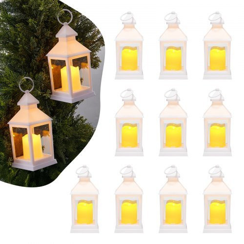 VEVOR 12er-Pack dekorative Kerzenlaternen mit LED-Flammenlos-Kerzen aus Kunststoff und Glas, Weiß, H x B x T: 24,0 x 10,5 x 10,5 cm - Bild 1