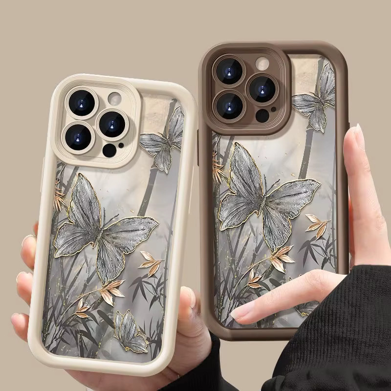 MOESOE Handyhülle mit Schmetterling-Bambus-Muster für iPhone 17 16 15 14 13 12 Pro Max Plus 11, stoßfeste Air Case TPU-Abdeckung, mehrfarbig/blau - Bild 2