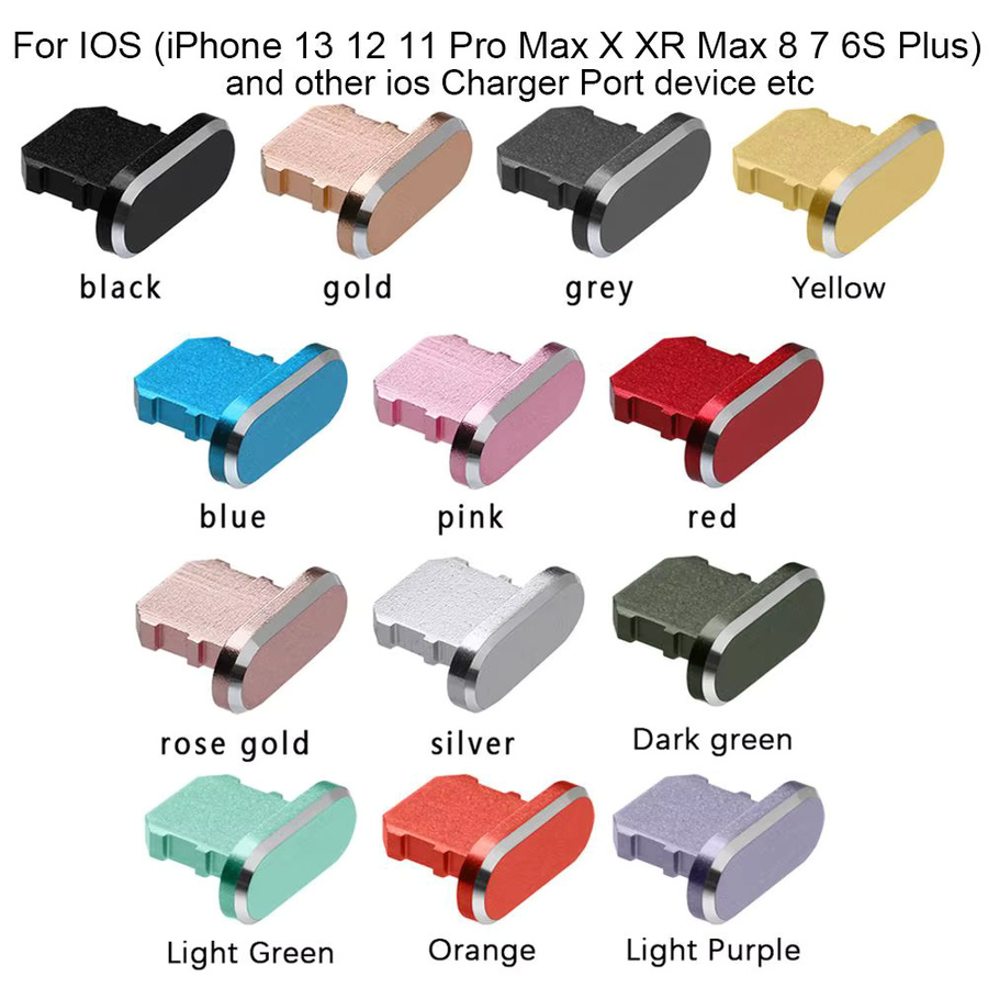 Anti-Staub Metall Stecker Ladegerät Dock Stopper für Micro USB, Typ C und iPhone in Schwarz und Multicolour - Bild 6