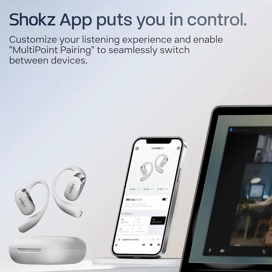 Shokz OpenFit 2+ T921 Freihändige Kopfhörer mit Dolby Audio, IP55 wasserbeständig und 48 Stunden Akkulaufzeit, kabelloses Laden via USB-C - Bild 2