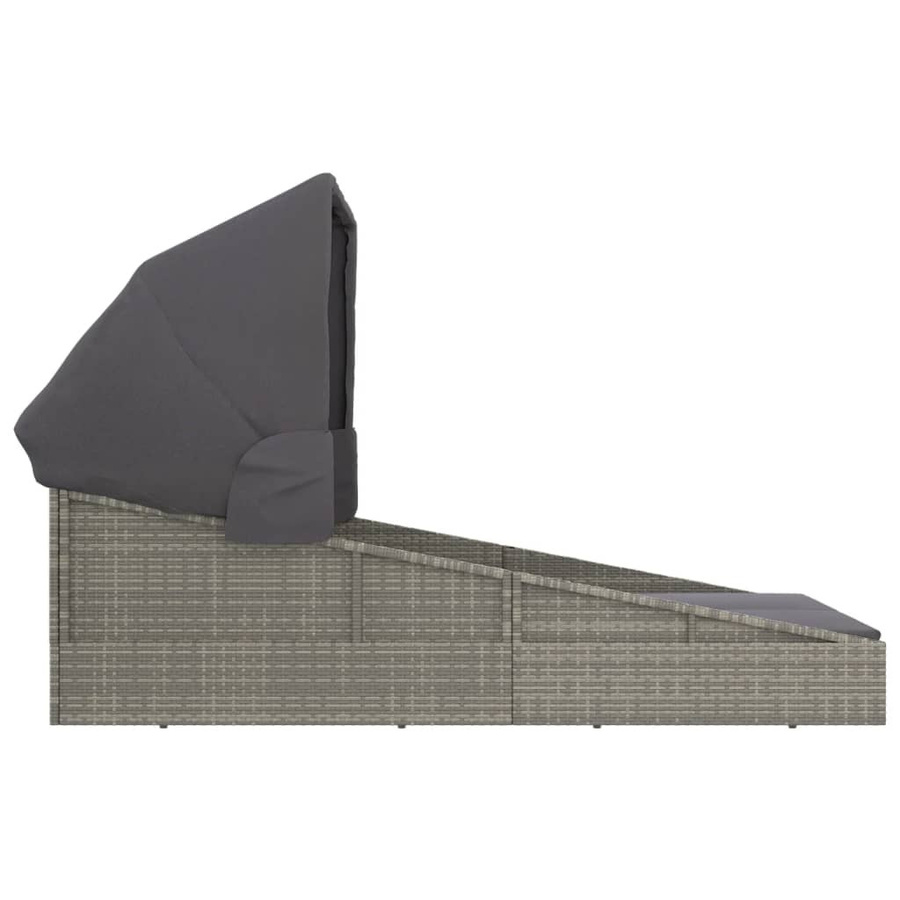 vidaXL Sonnenliege aus Polyrattan mit Faltdach in Grau, B/T/H: 200 x 114 x 128 cm - Bild 3