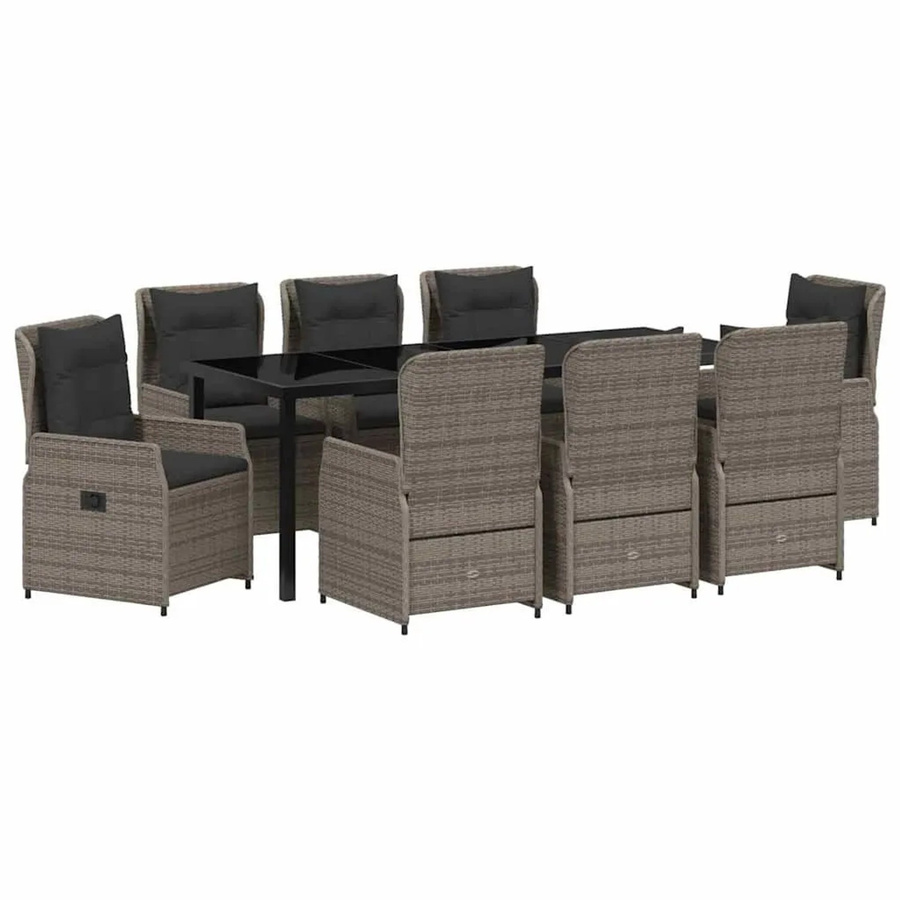 vidaXL Garten Essgruppe aus Poly-Rattan in Grau, 9-teilig mit Sicherheitsglas - Bild 2