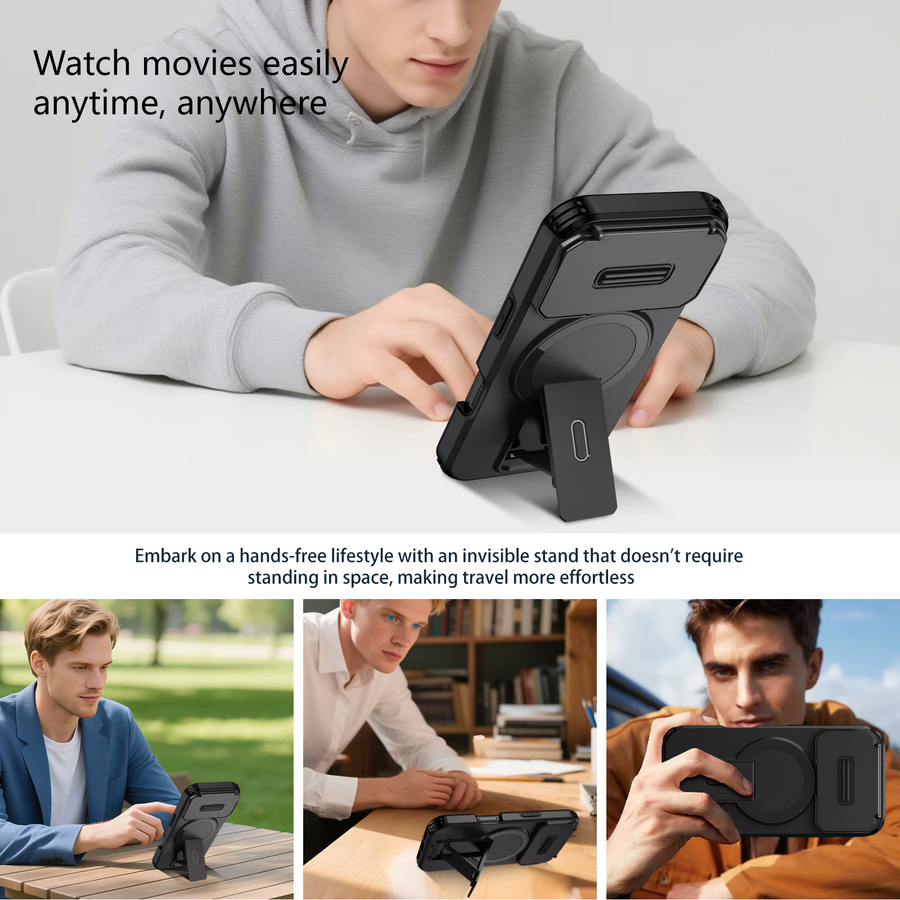 Magnetische Handyhülle mit Objektivschutz und Kickstand für Apple iPhone 17 Pro Max und iPhone 17 Pro Air in Schwarz und Blau - Bild 4