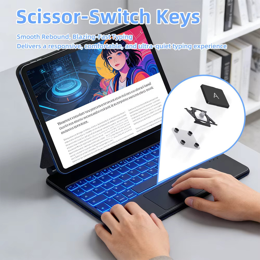 READYYEAH Magnetische Hintergrundbeleuchtete Magic Keyboard Hülle für iPad Pro 11 und 12,9 Zoll, iPad Pro M2 und M4, iPad Air 4 und 5. Generation sowie iPad 10. Generation 10,9 Zoll, Smart Cover Multi-Touch, Farbe: Weiß - Bild 2