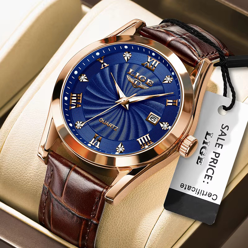LIGE Chronograph Herren, Quarz, Leder, Blau, Edelstahl, Datum - Bild 5