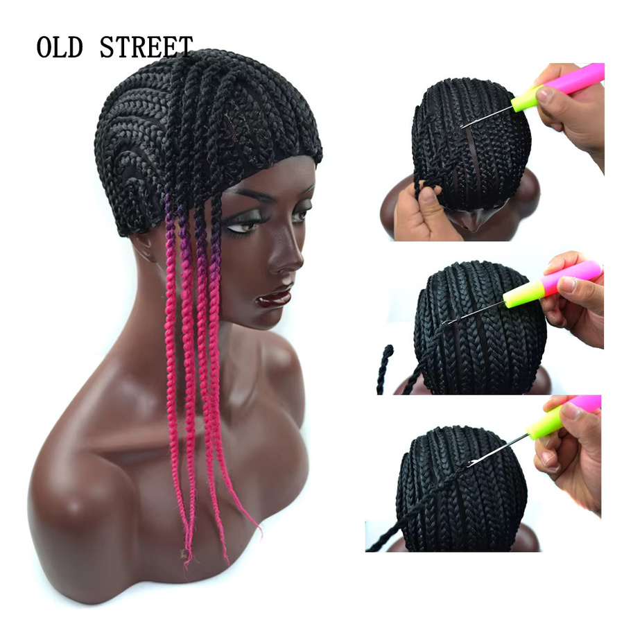 OLD STREET Cornrow Geflochtene Perückenkappe, Häkel-Synthetik-Haarwebart, Unisex - Bild 1