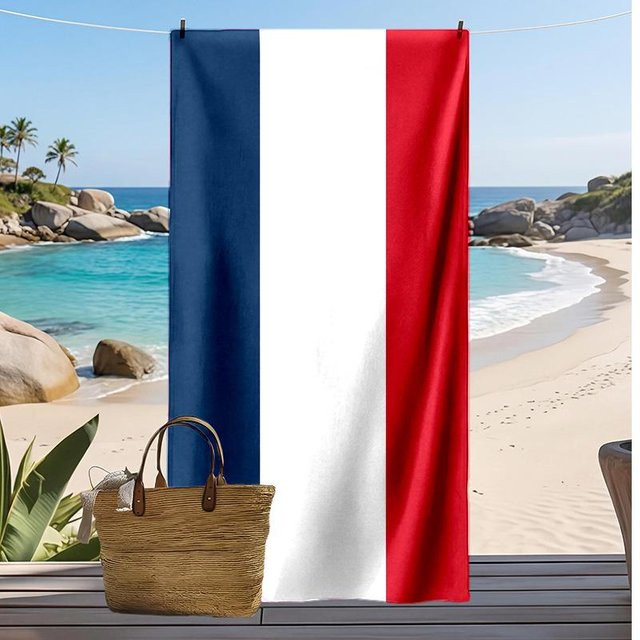 WildHue A Strandtuch Französische Nationalmannschaft, blau gestreift, schnelltrocknend und weich, B/B: 70 x 140 cm - Bild 1