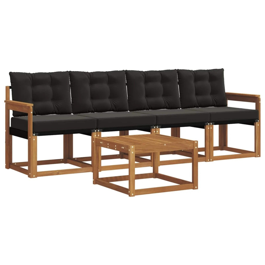 vidaXL Outdoor-Sofagarnitur aus Akazienholz und Textilene in Natur und Schwarz mit Kissen und Tisch - Bild 2
