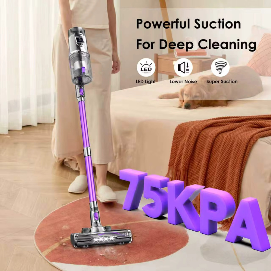 Fixtfixer Kabelloser Stabstaubsauger in Purple und Multicolour mit 500W, 60 Min. Laufzeit, Anti-Verwicklungs-Bürstenkopf, LED-Display, HEPA-Filtern und Wandladestation - Bild 4