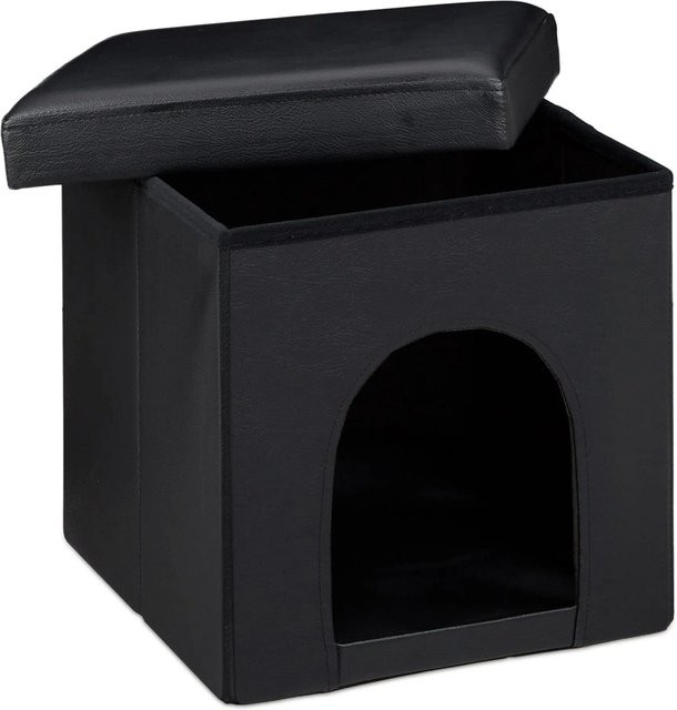 Relaxdays Hundebox Sitzhocker aus Kunstleder in Schwarz, faltbar und belastbar bis 300 kg, B/T/H: 38 x 38 x 38 cm - Bild 1