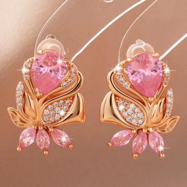 Creolen, Kupfer, Gold, Zirkonia, Damen, Rosa, Pink, Beige - Bild 1