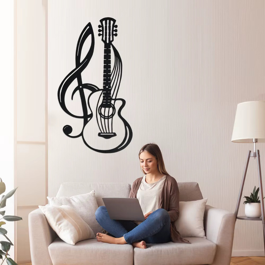 DDPNKL Wandkunst aus Metall mit Violinschlüssel und Gitarre in Schwarz - Bild 5