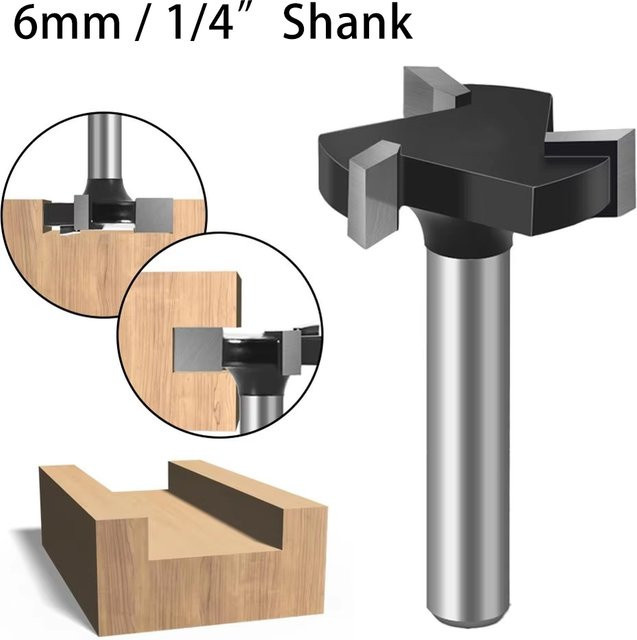 JGZUI T-Nut-Fräser mit 6 mm 1/4-Zoll-Schaft, 3-Schneid-Fräser in Silber für Holzbearbeitung und Nutfräsen - Bild 1