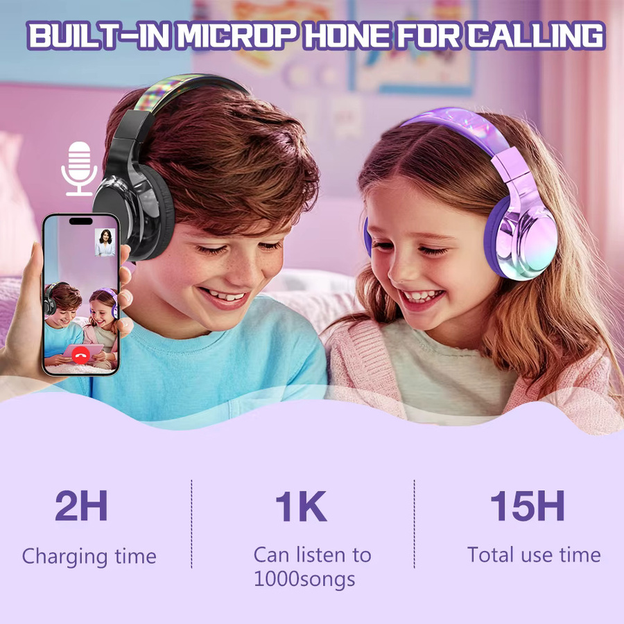 QearFun Bluetooth-Kopfhörer für Kinder und Mädchen in Purple mit Mikrofon für Musik und Schule - Bild 4