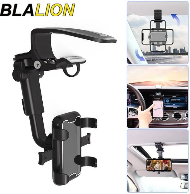 BLALION Universal-Clip-Autotelefonhalter in Schwarz, 360 Grad drehbar und einziehbar, Smartphone-Halterung für GPS und Dashcam - Bild 1