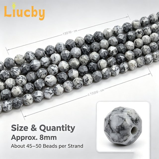 Liucby Armband-Zubehör, Jaspis, Diamant-Schliff, Perlen, 6/8/10 mm - Bild 1
