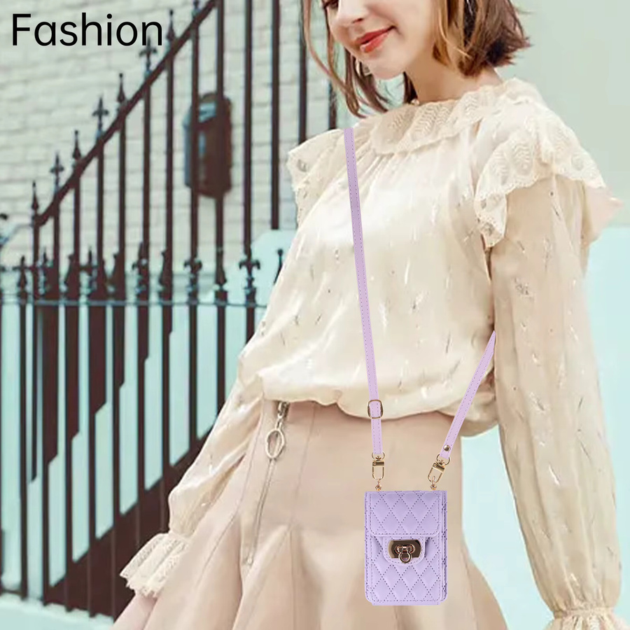 Samsung Crossbody Multi-Lanyard-Hülle für Galaxy Z Flip 5G mit Kartenfach und Leder-Brieftasche in Gold und Purple - Bild 3