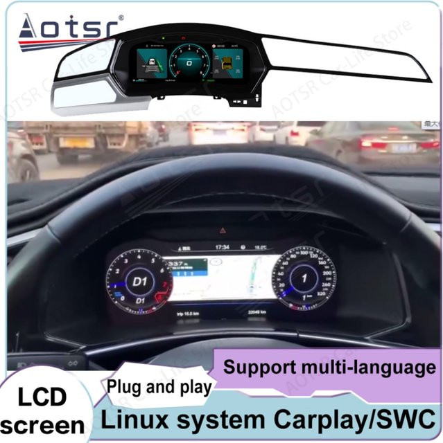 Aotsr Digitales Armaturenbrett 12.3 Zoll Linux für Volkswagen Touran und Tiguan 2017-2021 Virtuelles Instrumentencluster Cockpit in Schwarz - Bild 1
