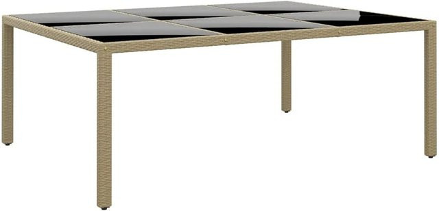 vidaXL Gartentisch aus Poly Rattan und gehärtetem Glas in Beige, B/T/H: 200 x 150 x 75 cm - Bild 1