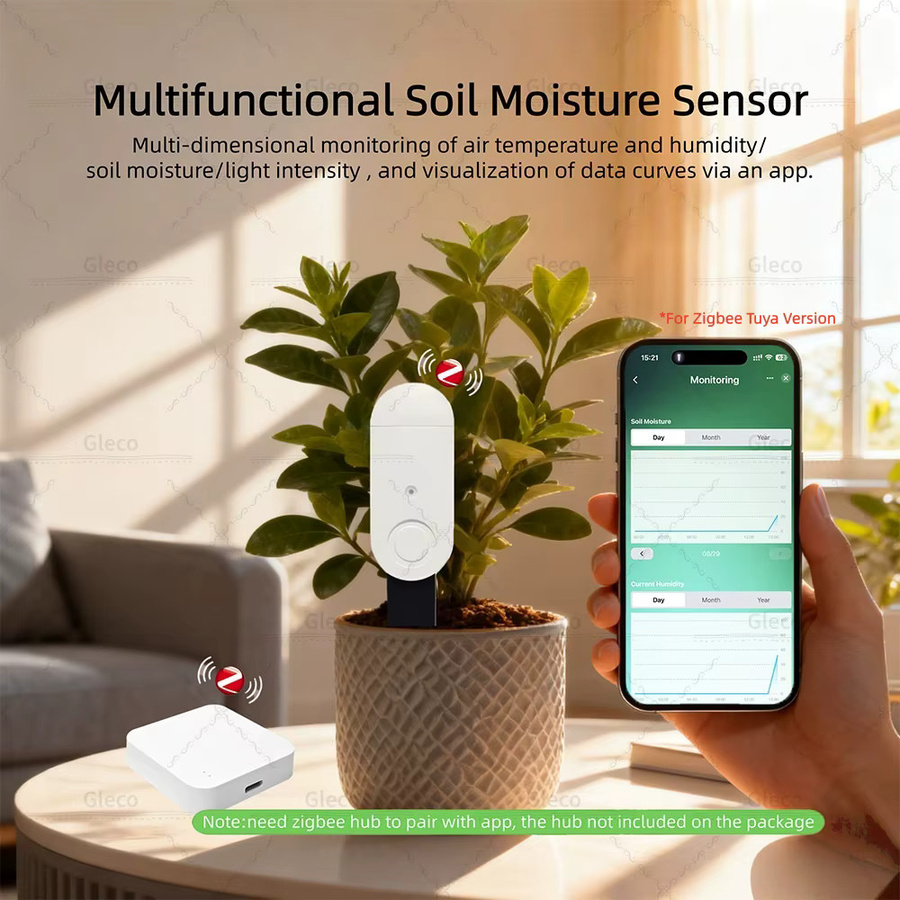 Coolo Zigbee Bodentester mit Feuchtigkeits-, Licht-, Temperatur- und Luftfeuchtigkeitssensor in Weiß für Tuya Smart Life und Home Assistant - Bild 2