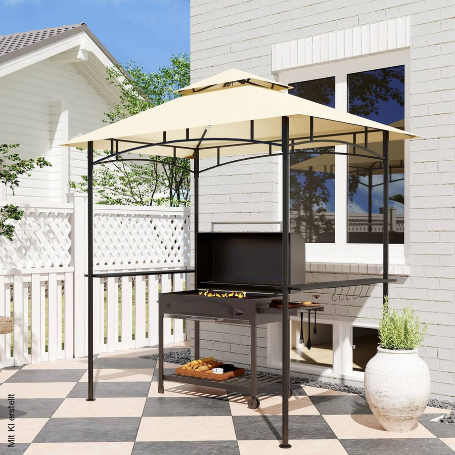 Outsunny Grillpavillon aus Metall und Polyester in Beige, B/H/L: 150 x 258 x 240 cm - Bild 3