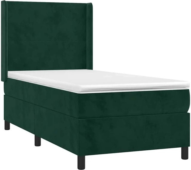 vidaXL Boxspringbett mit Matratze Dunkelgrün Samt Hybrid-Design mit Taschenfederkern B: 100 cm, T: 200 cm, H: 118 cm - Bild 1