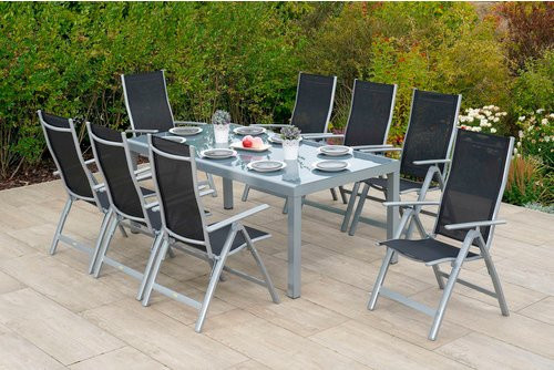 Merxx Gartenmöbelset Carrara 9-teilig aus Aluminium und Textil mit Sicherheitsglas in Schwarz - Bild 1