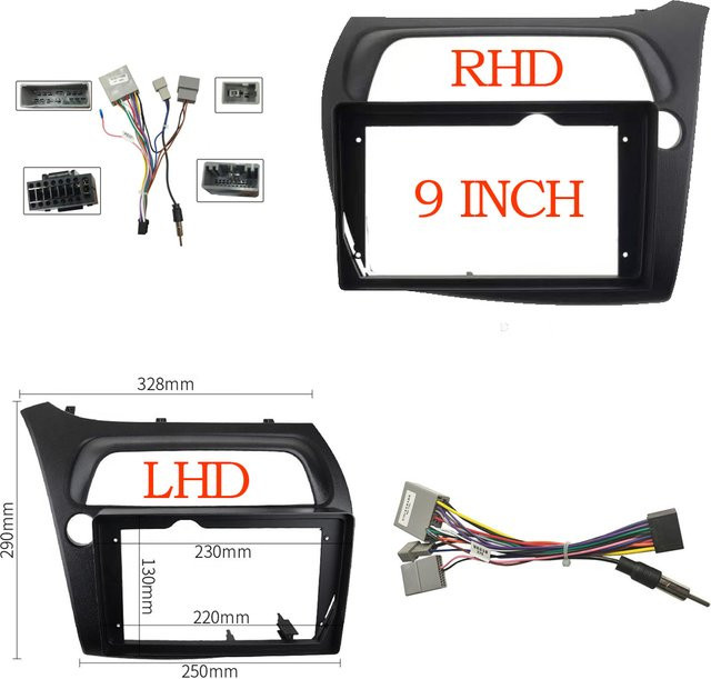 Auto Rahmen Blenden und Kabel Set für Honda Civic Fließheck 2014-2018 Android Big Screen Dashboard Kit in Schwarz - Bild 1