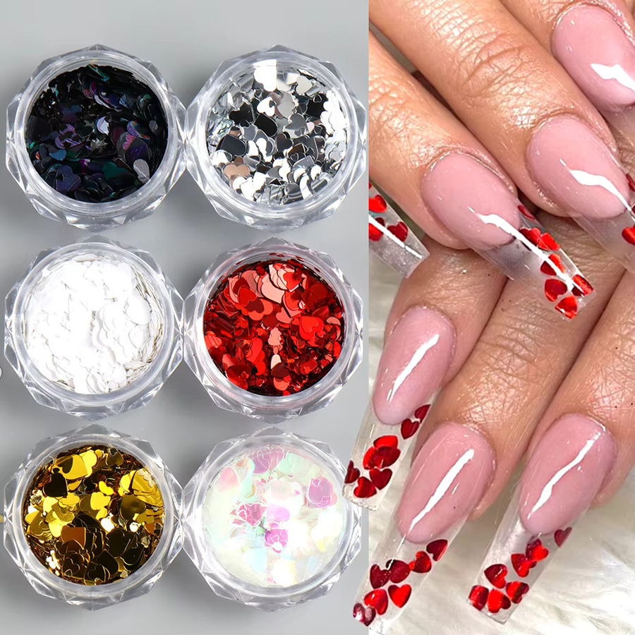 Full Beauty Nagel Pailletten Herz Glitzer, Rot Gold Silber Schwarz Weiß Holographisch - Bild 2